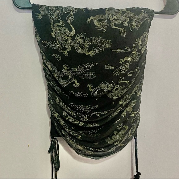 Black Ruched mesh drawstring skirt + Mesh tee - Picture 2 of 3